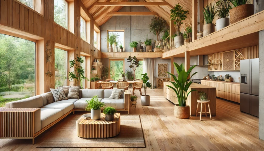 Salon en bois écologique, offrant un cadre naturel et durable pour un intérieur respectueux de l'environnement.